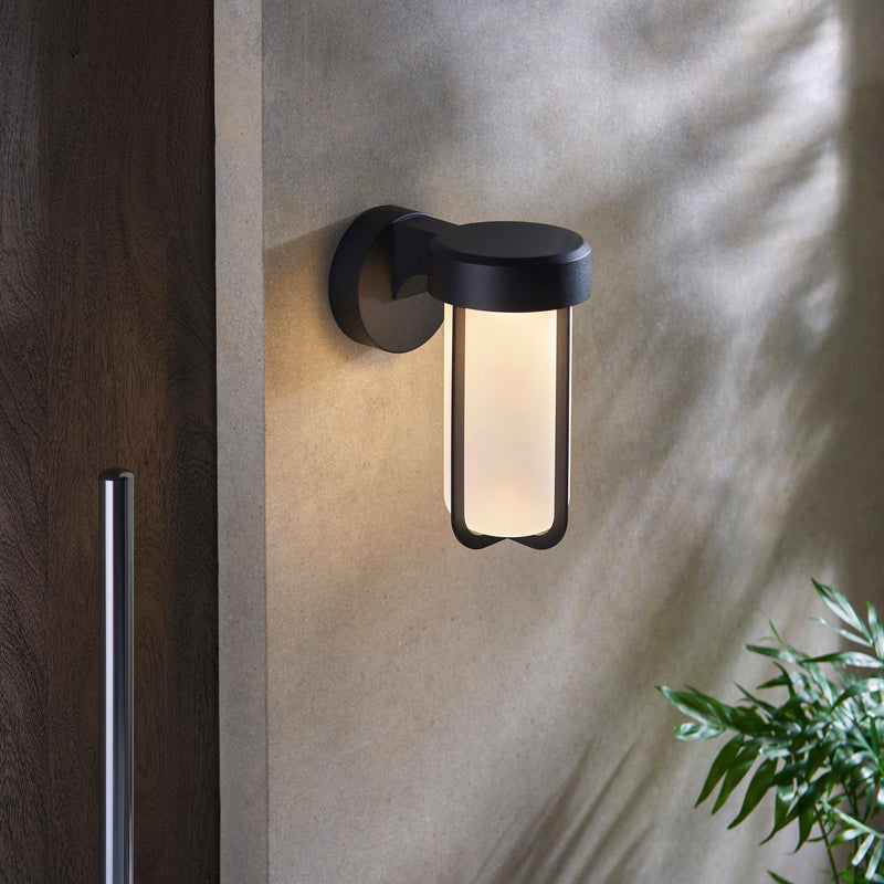 Newquay Black LED Outdoor Wall Light with Frosted Shade