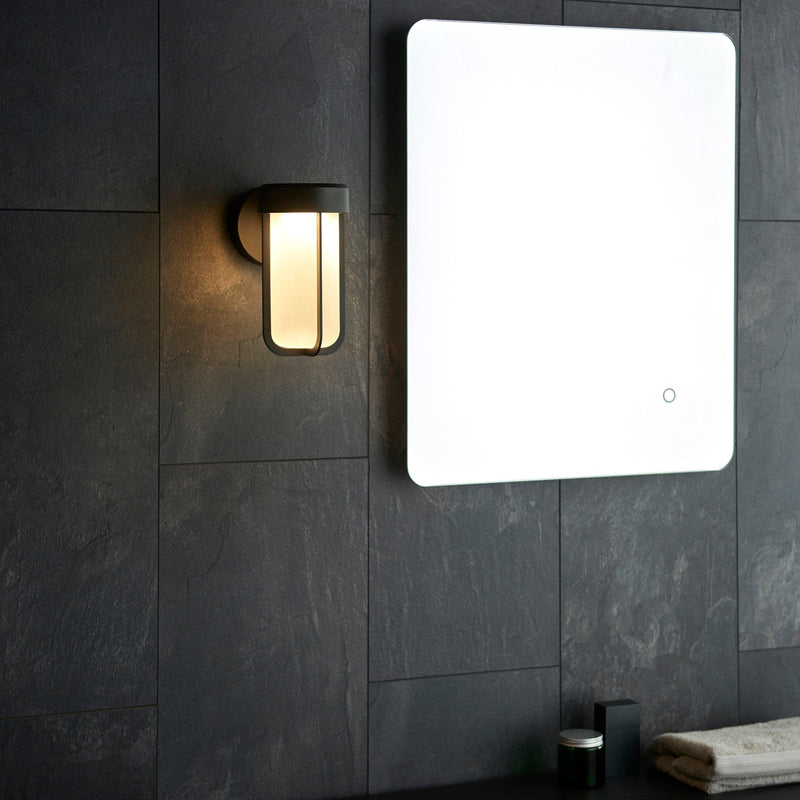 Newquay Black LED Outdoor Wall Light with Frosted Shade