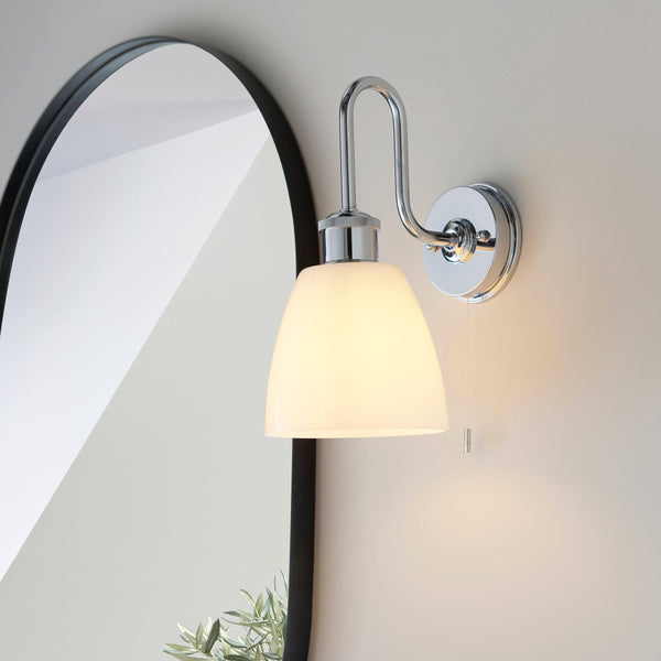 Piper Chrome Bathroom Wall Light With Opal Glass Shade