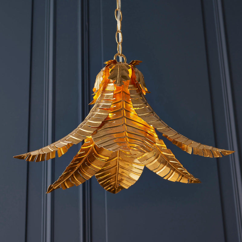 Coppice Distressed Gold Palm Leaves Ceiling Pendant-Ceiling Pendant Lights-Living Lights-4-Tiffany Lighting Direct