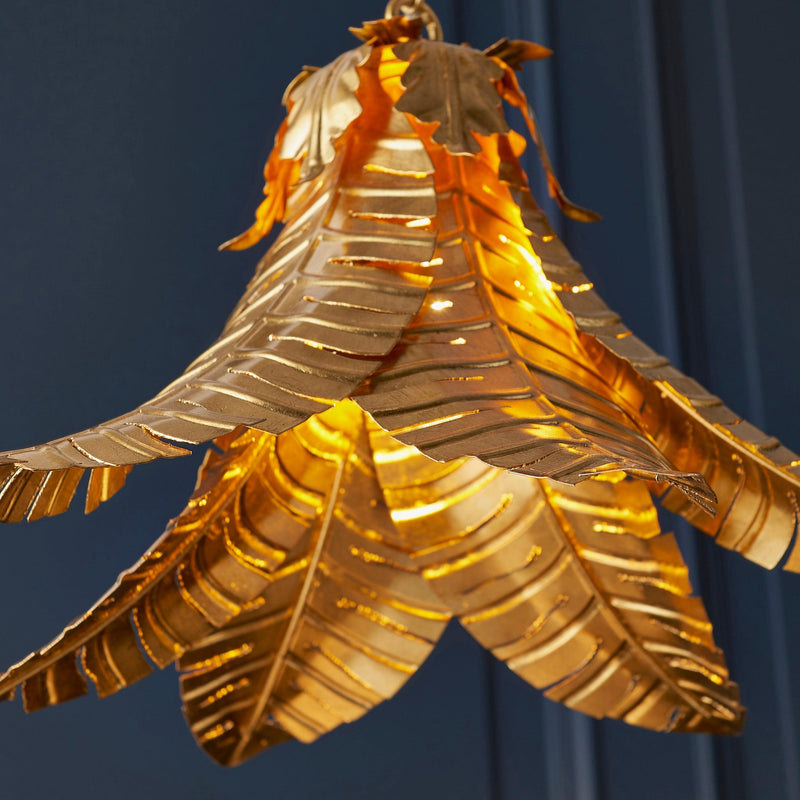 Coppice Distressed Gold Palm Leaves Ceiling Pendant-Ceiling Pendant Lights-Living Lights-5-Tiffany Lighting Direct