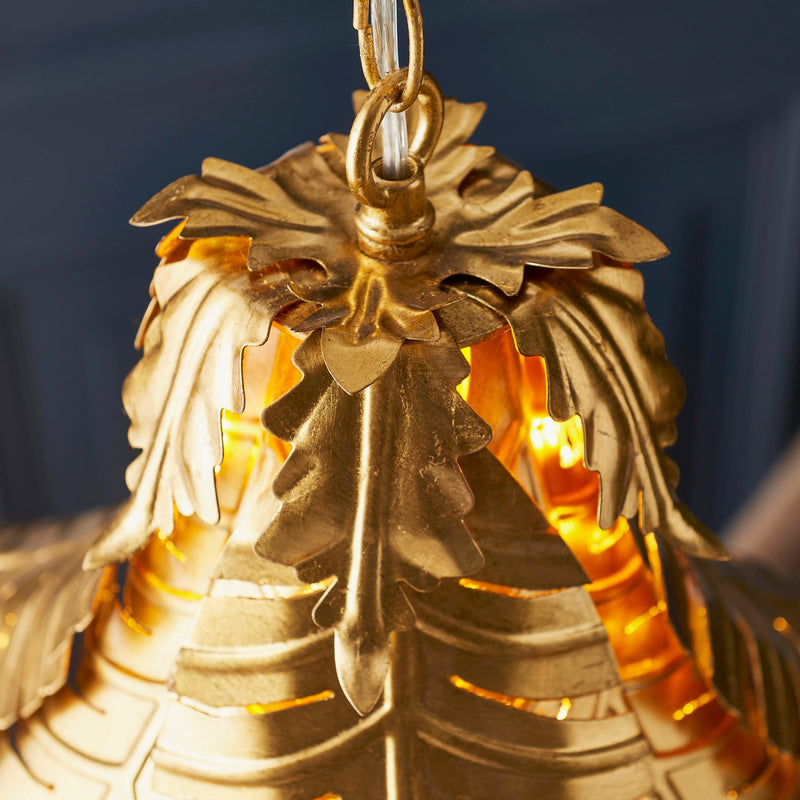 Coppice Distressed Gold Palm Leaves Ceiling Pendant-Ceiling Pendant Lights-Living Lights-7-Tiffany Lighting Direct