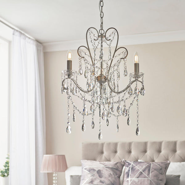 Paddington 3 Light Antique Silver Pendant With Crystal Glass-Ceiling Pendant Lights-Living Lights-2-Tiffany Lighting Direct