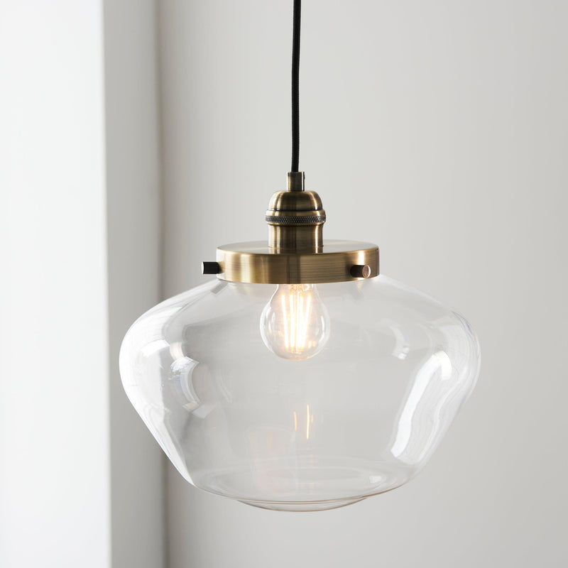 Westbourne Brass Pendant Ceiling Light - Clear Glass shade-Ceiling Pendant Lights-Living Lights-4-Tiffany Lighting Direct