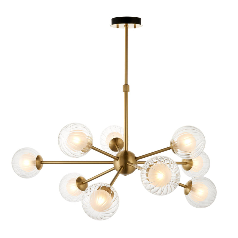 Riviera 9 Light Large Brass Pendant - Ribbed Glass Shades-Ceiling Pendant Lights-Living Lights-1-Tiffany Lighting Direct