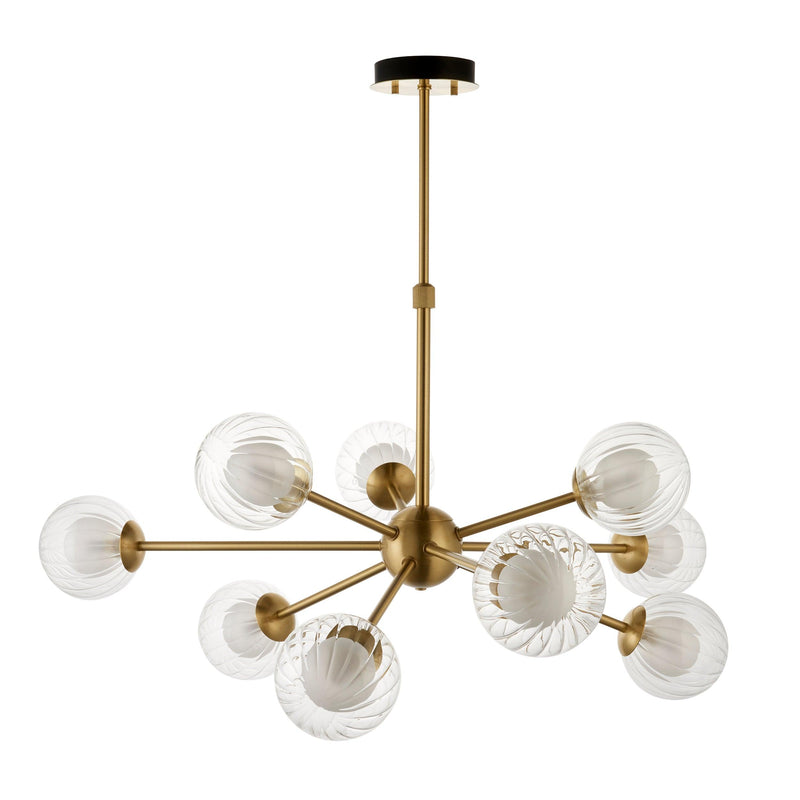 Riviera 9 Light Large Brass Pendant - Ribbed Glass Shades-Ceiling Pendant Lights-Living Lights-8-Tiffany Lighting Direct