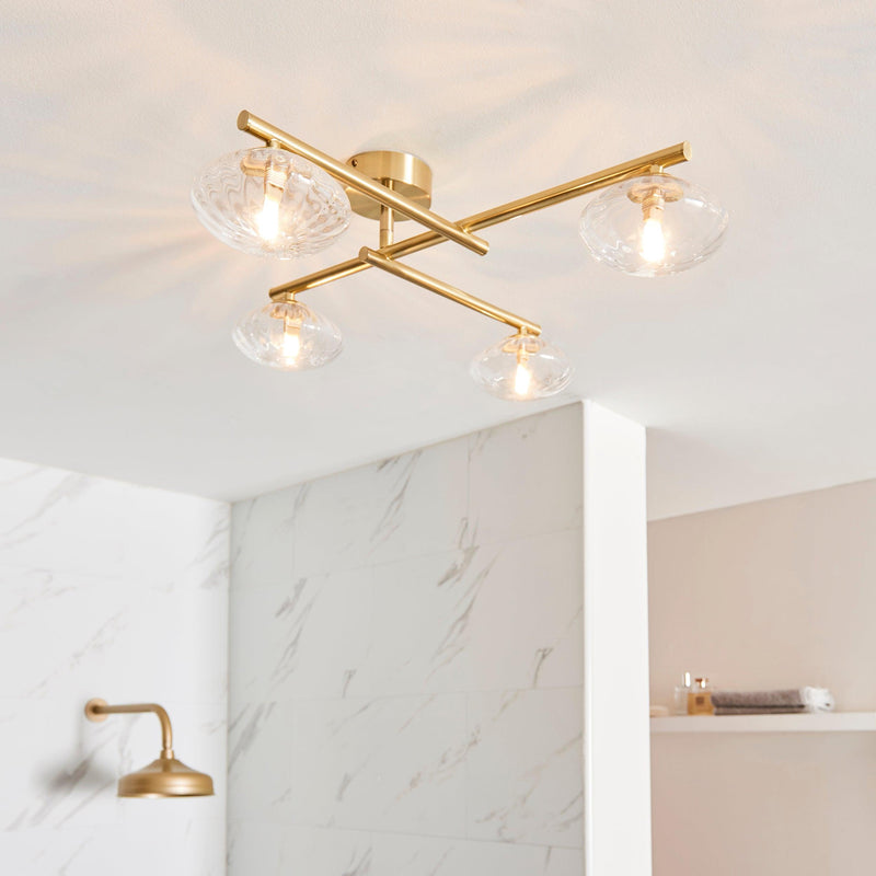 Trocadero 5 Light Brass Bathroom Semi-Flush - Glass Shades