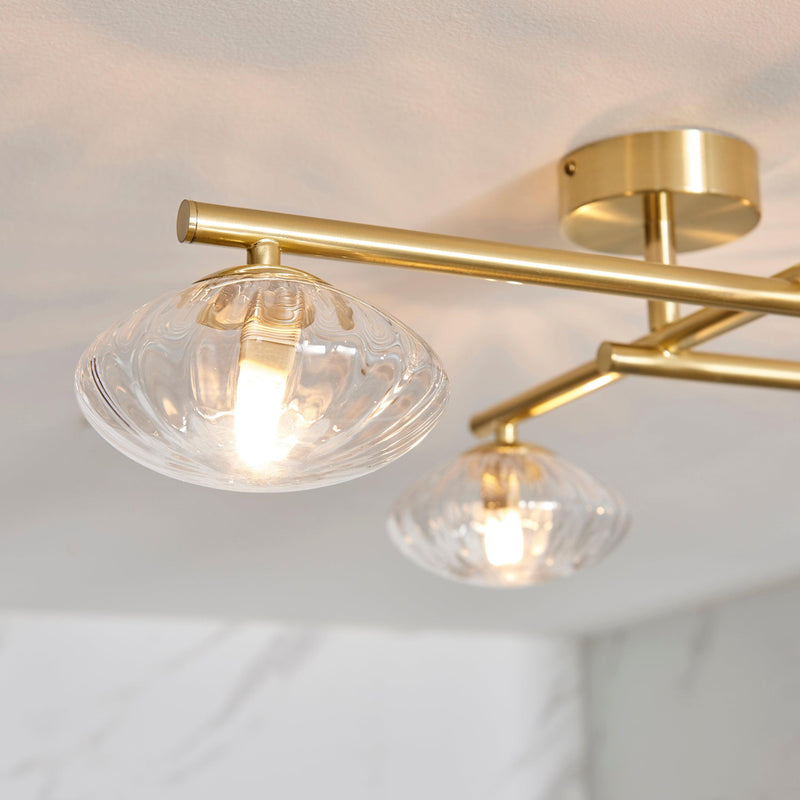 Trocadero 5 Light Brass Bathroom Semi-Flush - Glass Shades