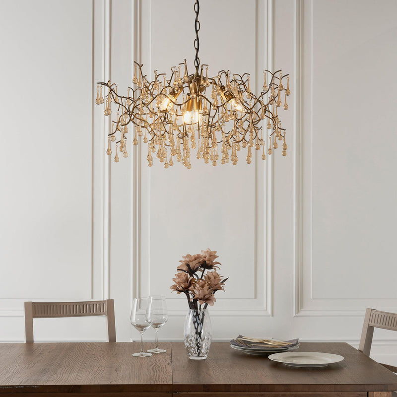 Hampshire 4 Light Gold Pendant With Glass Teardrops-Ceiling Pendant Lights-Living Lights-3-Tiffany Lighting Direct