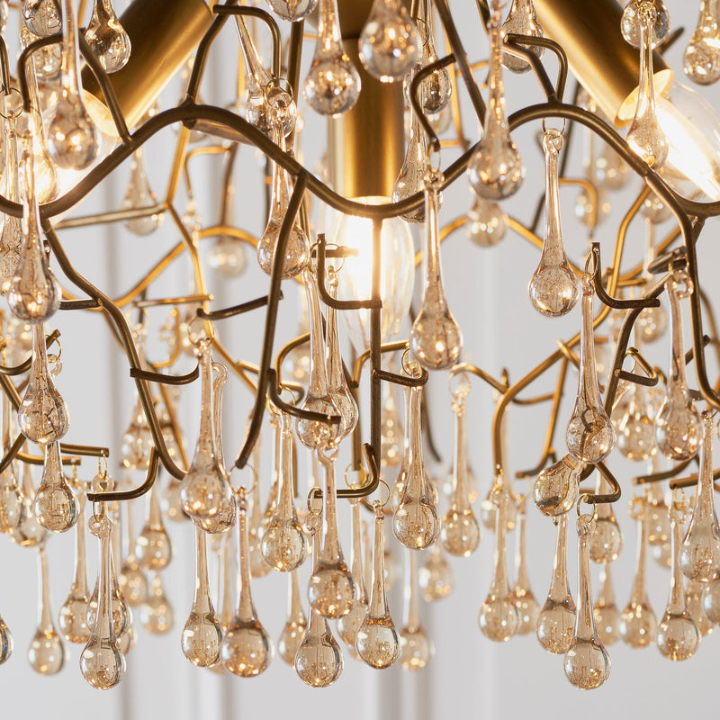 Hampshire 4 Light Gold Pendant With Glass Teardrops-Ceiling Pendant Lights-Living Lights-4-Tiffany Lighting Direct