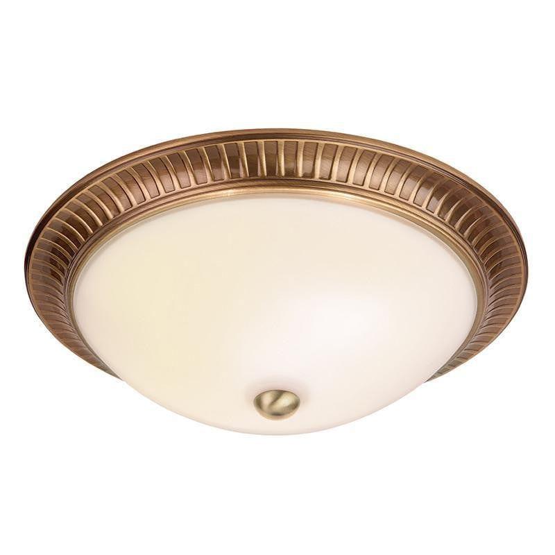 Art Deco Flush & Semi Flush - Brahm Antique Brass Finish And Frosted Glass Flush Ceiling Light 91123