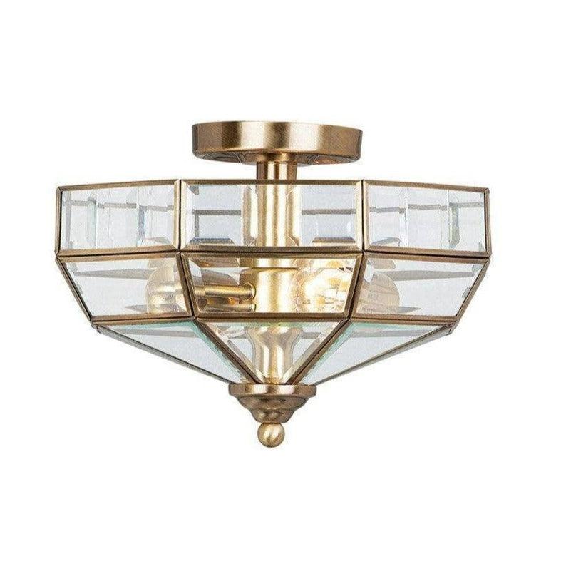 Art Deco Flush & Semi Flush - Old Park Antique Brass Finish Semi Flush 2 Light Ceiling Light OLD PARK AB