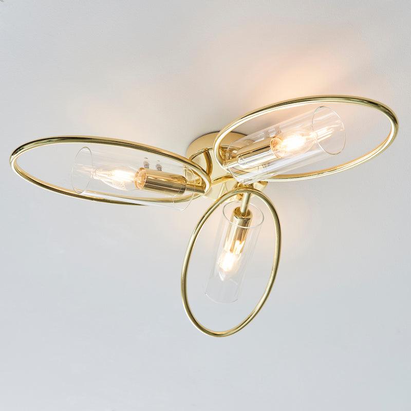 Amari 3 Light Semi Flush Polished Brass Ceiling Light Endon Living room close up