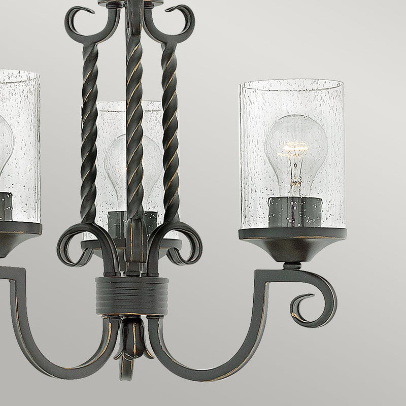 Hinkley Casa 3 Light Black Chandelier - Glass Shades-Elstead Lighting-3-Tiffany Lighting Direct