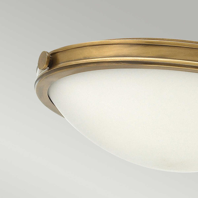 Hinkley Collier 3 Light Large Flush Brass Ceiling Light Living room close up