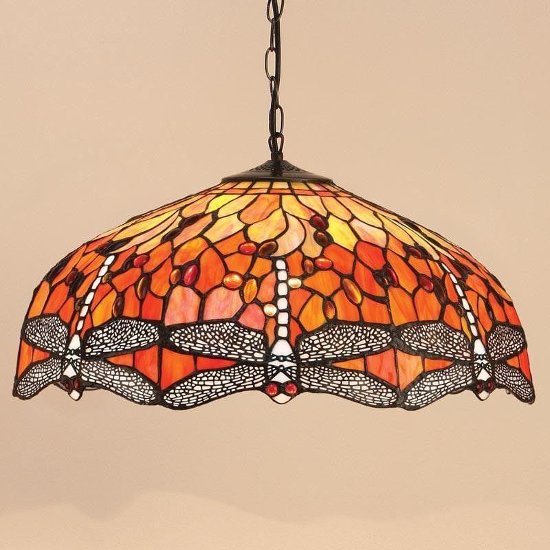 Tiffany Ceiling Pendant Lights - Flame Dragonfly Large Tiffany Ceiling Pendant Light Single Bulb Fitting T077SH50 & SU02