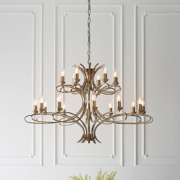 Penn 18 light brass chandelier ca7p18bb wide living room shot