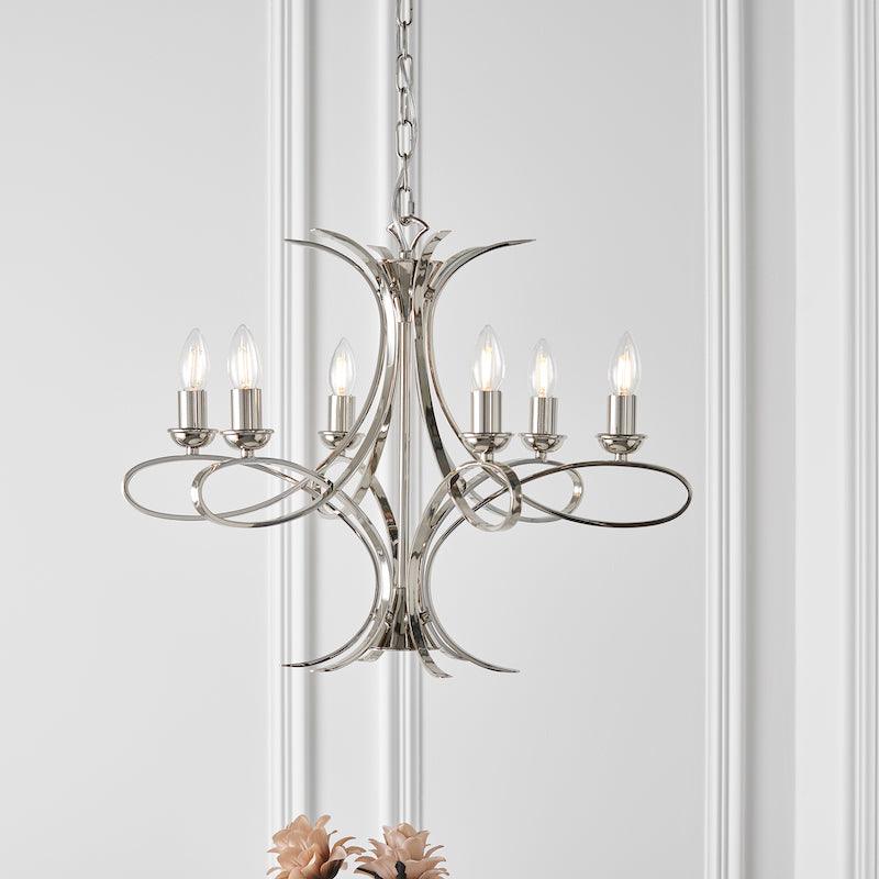 Penn 6 Light Polished Nickel Chandelier Interiors 1900-Interiors 1900-1-Tiffany Lighting Direct