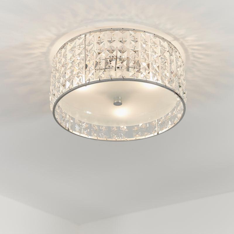 belfont clear crystal and chrome finish flush bathroom ceiling light by Endon Lighting Bedroom Close Up Image