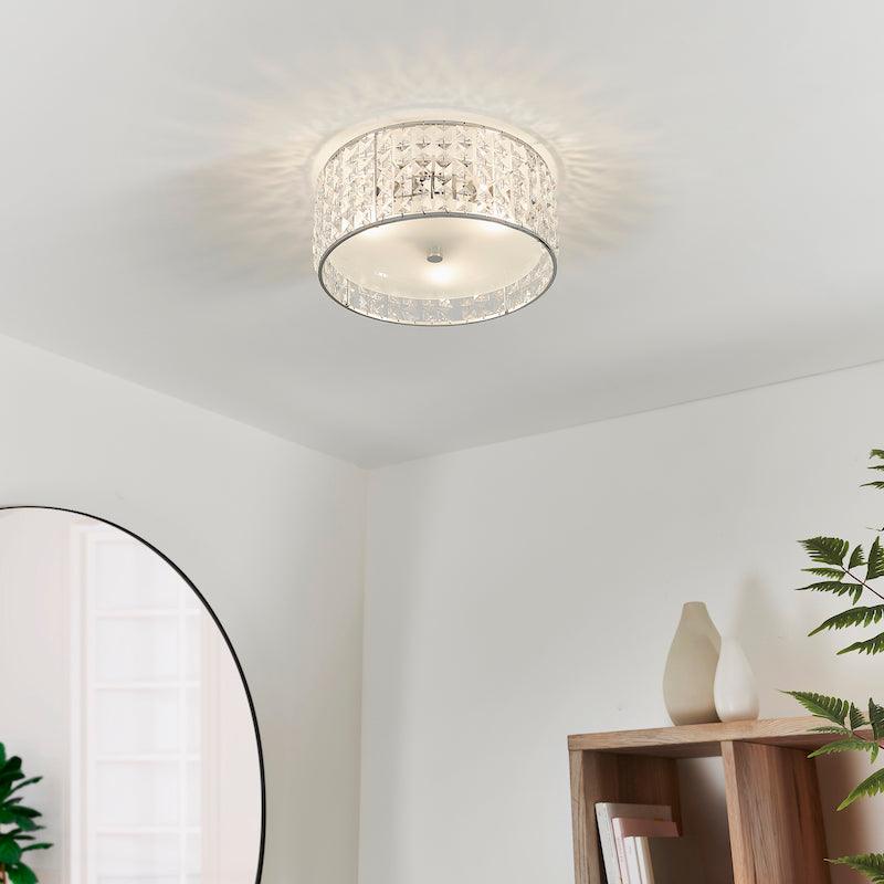 belfont clear crystal and chrome finish flush bathroom ceiling light by Endon Lighting Living room image