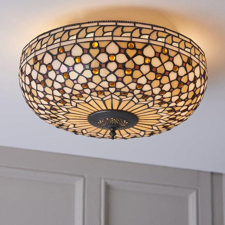 Interiors 1900 Mille Feux Large Flush Tiffany Ceiling Light