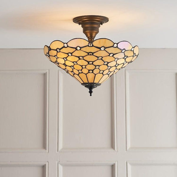 Interiors 1900 Pearl Semi Flush Tiffany Ceiling Light