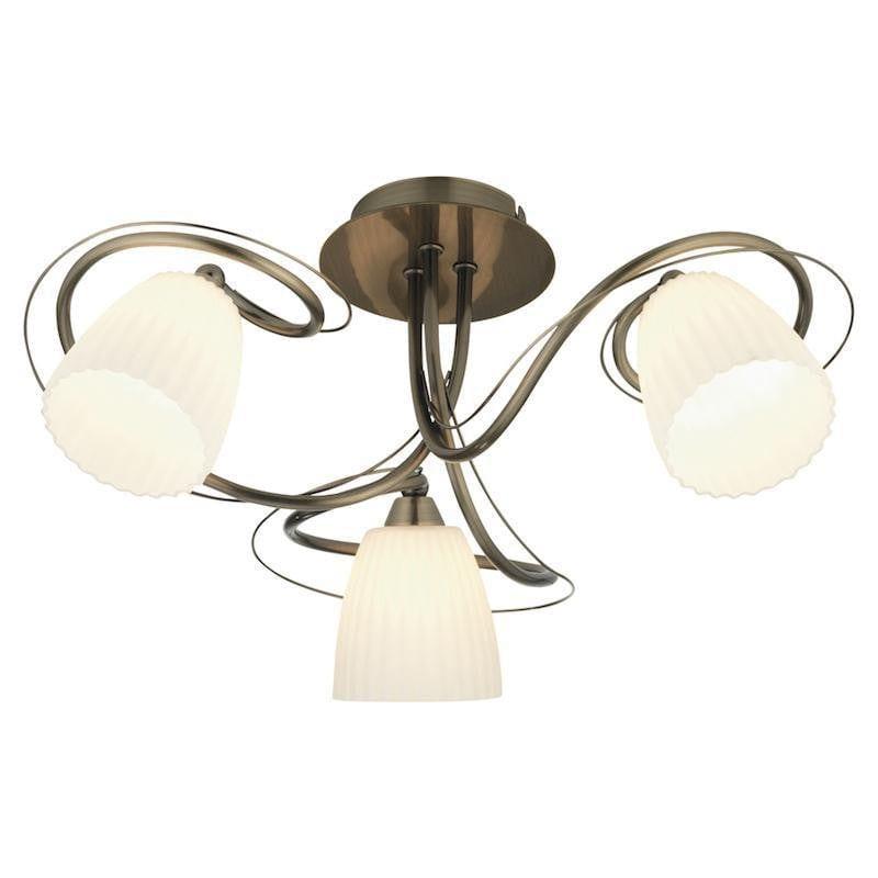 Leke Antique Brass Semi Flush Ceiling Light 6259/3 AB