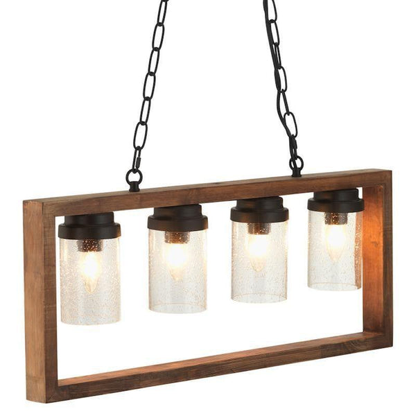 Folke 4 Light Wooded Frame Ceiling Pendant - Glass Shades-Ceiling Pendant Lights-Oaks Lighting-1-Tiffany Lighting Direct