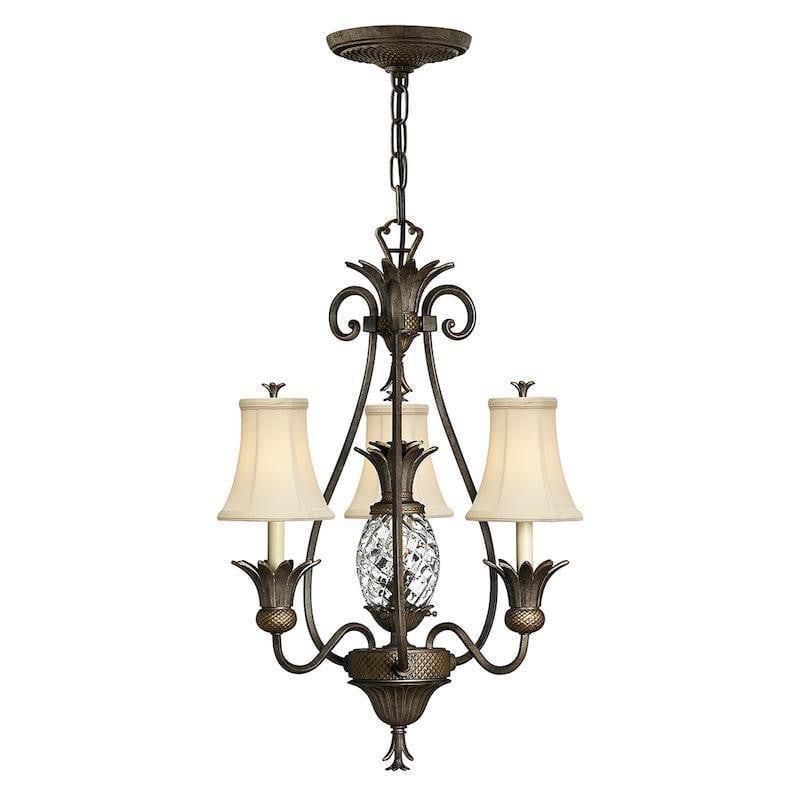 Traditional Ceiling Pendant Lights - Hinkley Plantation Pearl Bronze 3lt + 1lt Chandelier Ceiling Light HK/PLANT3 PZ