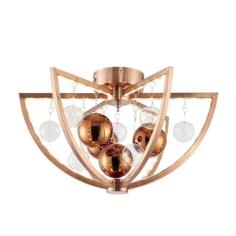 Traditional Flush And Semi Flush Ceiling Lights - Muni Copper With Clear & Copper Glass Semi Flush Ceiling Light MUNI-CO-F