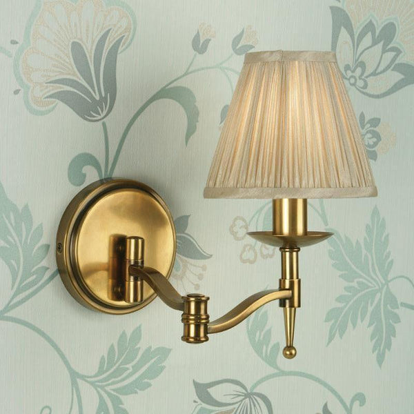 Buy Stanford Antique Brass Swing Arm Wall Light With Beige Shade