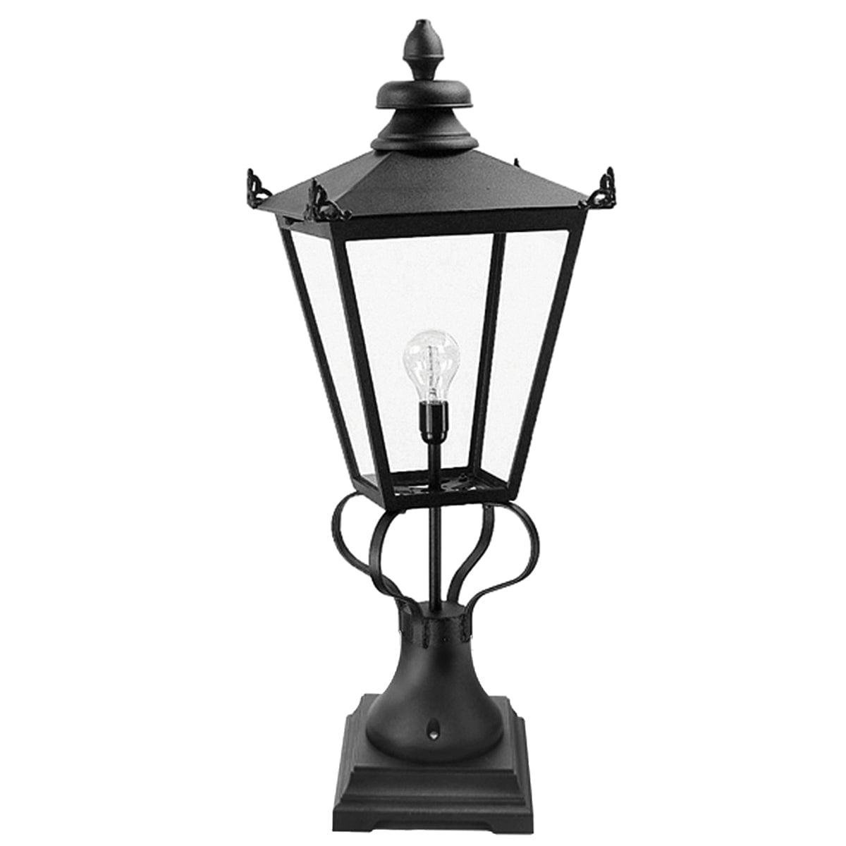 wilmslow 1 light black outdoor pedestal lantern elstead lighting